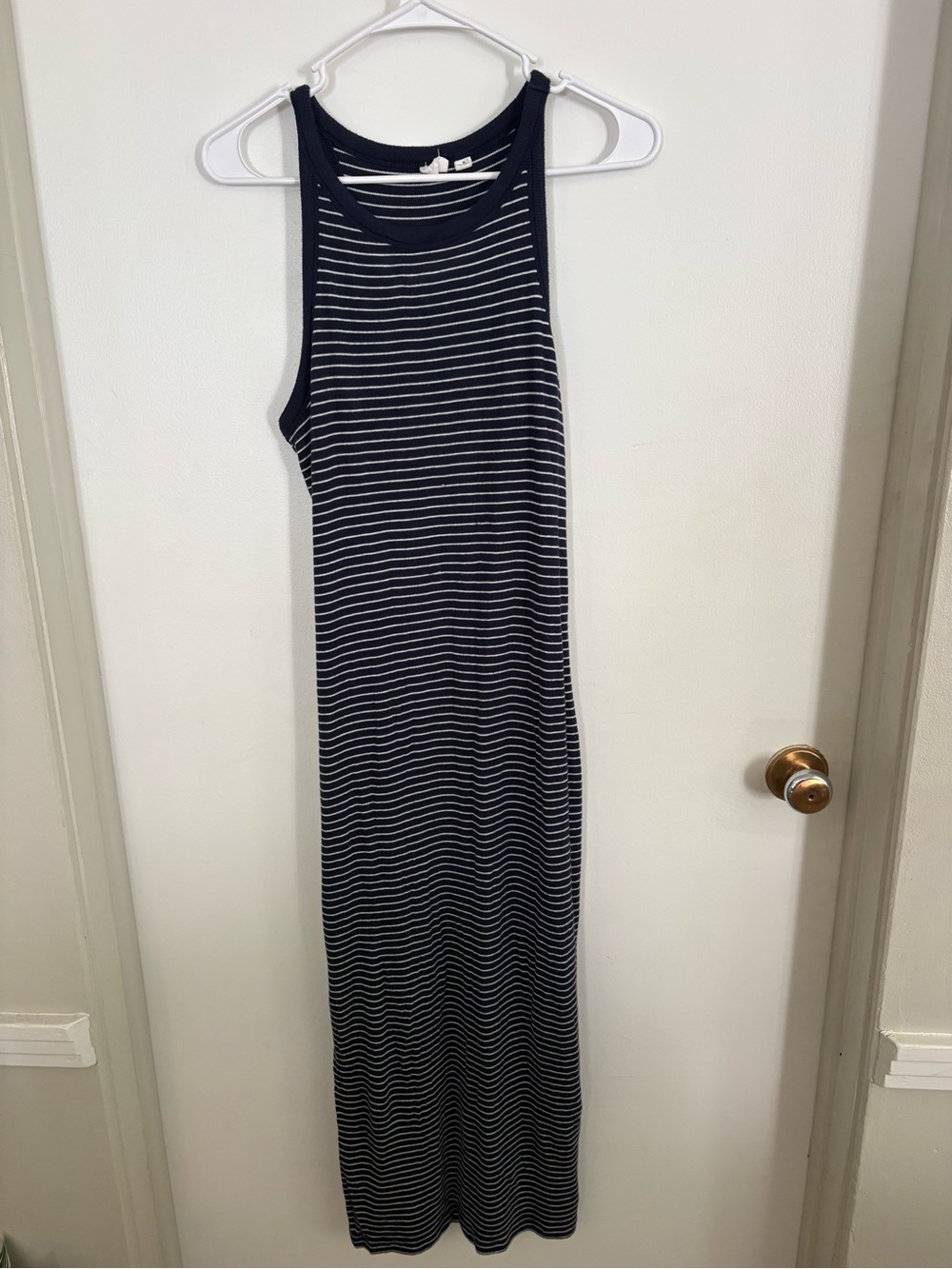 Striped Navy and White Sleeveless Maxi Dress